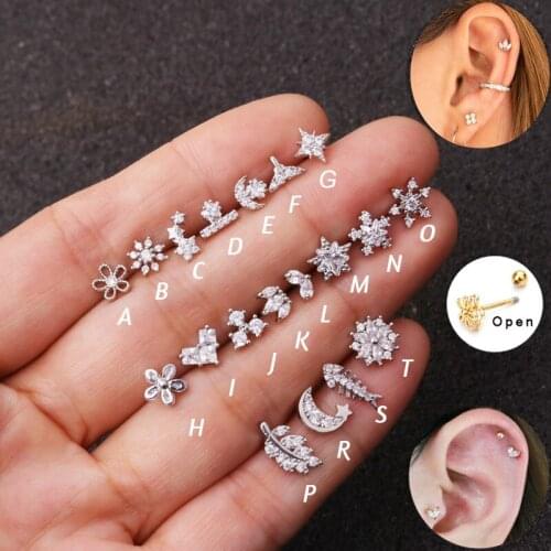 1 Piece 20g Stainless Steel Zircon Silver Color Barbell Piercing Fish Flower CZ Dangle Tragus Daith Helix Snug Piercing Jewelry