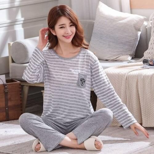 Fashion female Long Sleeve Cute pijama mujer Autumn winter sleepwear set for women New home suit striped bunny Printed pyjamas