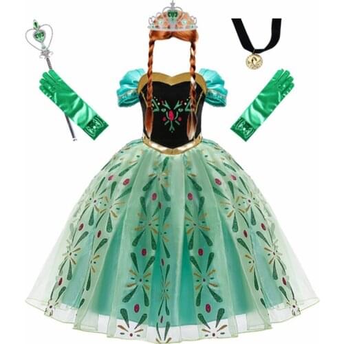 Girls Anna Dress Birthday Party Princess Dresses Infant Halloween Cosplay Costume Fancy Green Dress Up Fantasia Anna