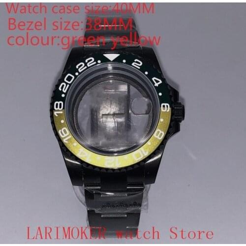 Suitable for Mingzhu Miyota 8215 40mm 904L stainless steel case, transparent black back cover, with bezel green yellow