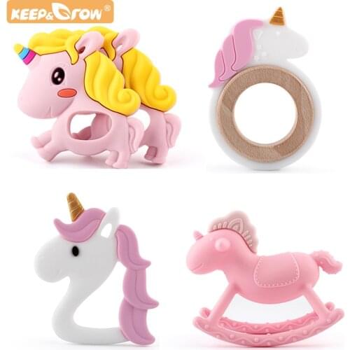 Keep&Grow 1pcs Cute Unicorn Baby Silicone Animal Teether Products Bebe Care Molar Toys Teething Necklace Accessories BPA Free