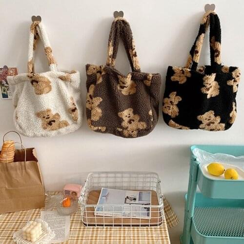 Tote Bag Small Plush Bags Fluffy Fur Bear Handbags Soft Girls Cute Canvas Purses Kid bag lunch bag