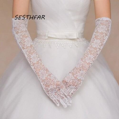 Wedding Bridal Gloves Women No Fingerless Fashion Elegant Paragraph Lace White Long Wedding Accessories ST01