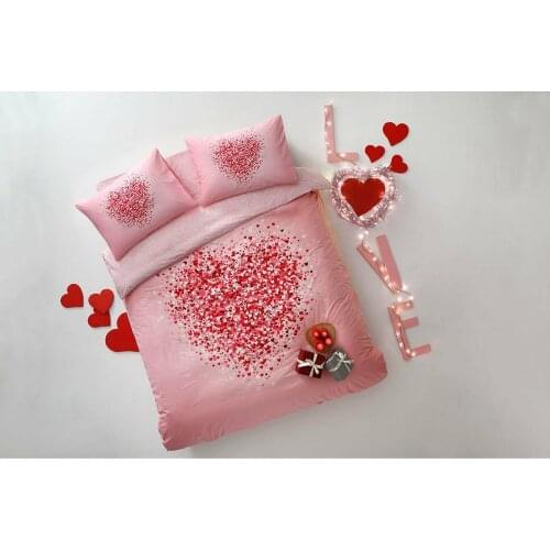 TAC TEXTILE %100 COTTON DOUBLE SIZE DUVET COVER SET NIGHT LIGHT HEART PATTERN BED COVER SET BED SHEET COMFORTER BEDDİNG SET