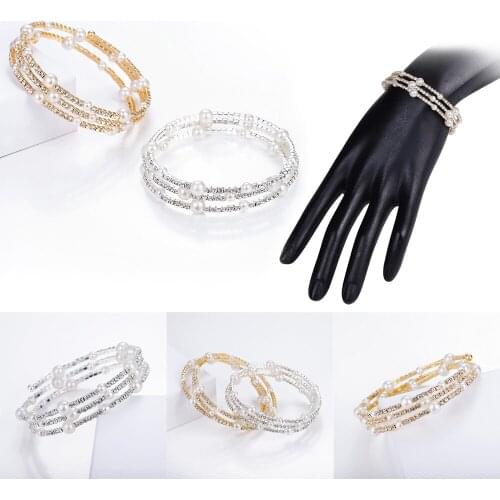 Three-layer water diamond pearl bracelet multi-layer elastic pearl bracelet female Japanese and Korean version of womens fashio
