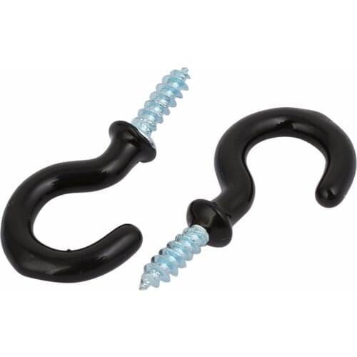 UXCELL Hot Sale 3/4 Inch Plastic Coated Screw-in Open Cup Ceiling Hooks Hangers Black 15pcs