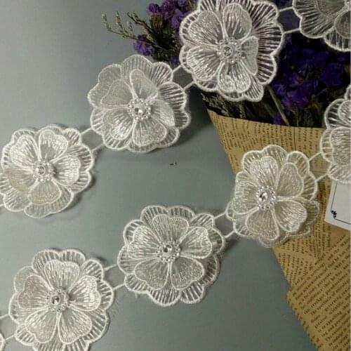 1 yards Ivory Pearl Flower Handmade Beaded Embroidered Double Layered Lace Edge Trim Ribbon Applique Dress Sewing Craft DIY New