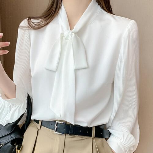 Autumn Women Blouse V-Neck Chiffon White Blouse Shirt Tops Long Sleeve Blouse Women Blusas Mujer De Moda 2021 Blouses Femme F117