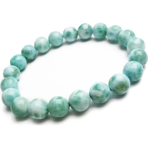 Genuine Blue Natural Larimar Bracelets For Women Men 9mm Crystal Stretch Round Bead Bracelet Drop Shipping