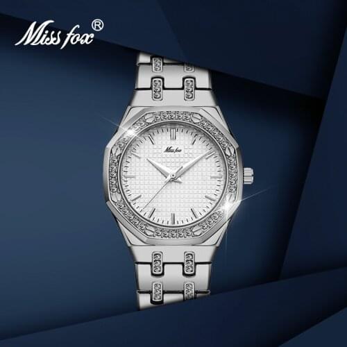 MISSFOX Women Watches Silver Top Selling Luxury Brand Gold Womens Fashion Watches Diamond Geneva Watchproof Wristwatch