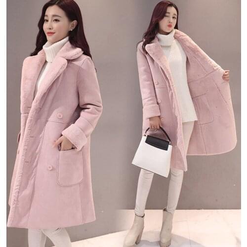 2020 Winter Women Lambswool Overcoat Plus Velvet Casual Double-breasted Cashmere Coat Female Elegant Long Sleeve Outerwear R537