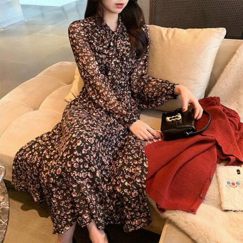 Spring Autumn New Vintage Print Party Womens Beach Maxi Boho Unif Casual Dress Floral Print Long Sleeve Dresses Slim Vestidos