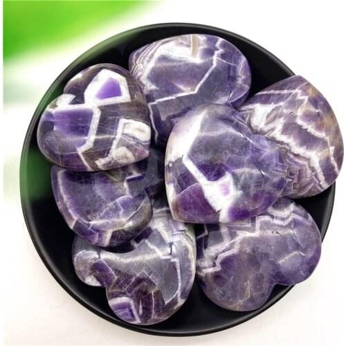 1PC High Quality Natural Dream Amethyst Heart Shaped Stone Crystal Hand Carved Palm Love Healing Gemstones for Gift Home Decor