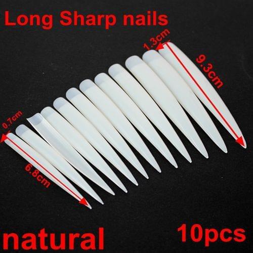 10pcs 10 Sizes Natural Color Long Sharp Ending Stiletto False Nails Plastic Nails UV Gel Acrylic False Nail DIY Manicure Tools