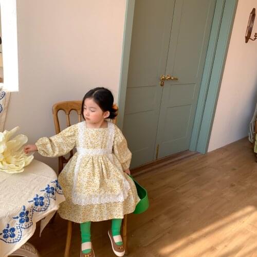 MILANCEL 2021 Spring New Kids Dress Lace Cotton Floral Long Sleeve Dress