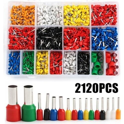 2120/1400/1000/800PCS Cord End Copper Electric Wire Crimp Connectors Insulated Cord Pin End Terminals Kit 22AWG-5AWG