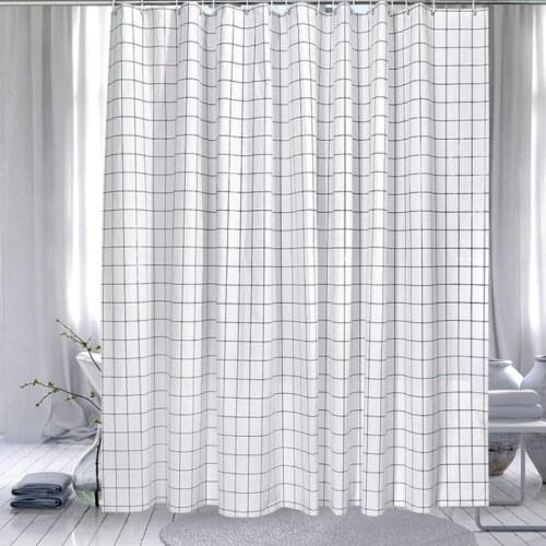 39White Plaid Shower Curtain 180CM Waterproof Bathroom Partition Curtain White Polyester Moisture-Proof Shower Curtain D50