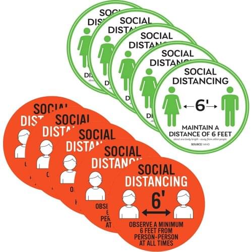 5pcs Social Distancing Floor Decal Safety Distance Marker Ground Stickers Safety Public Places Ground Floor Sign Marker Round