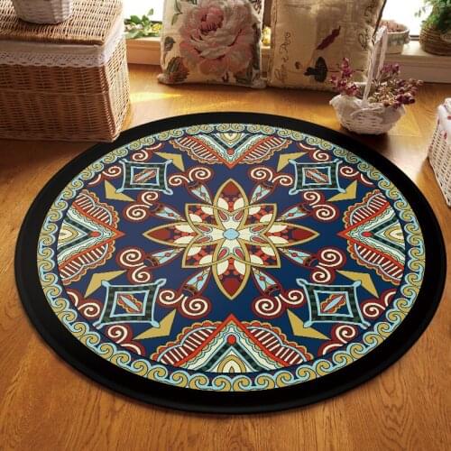 5 Kinds Posimi Nation Floral Printed Round Carpet Rugs For Home Living Room Bedroom Chair Non-slip Pad Mat
