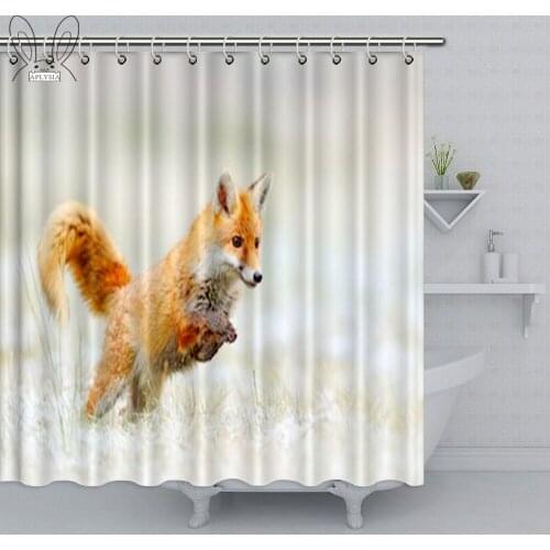 Aplysia Clever Fox Snow Fox Animal Decor Shower Curtain 180 x 180 cm Eco-Friendly Waterproof Customized Home with Hooks Washable