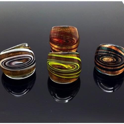Free Shipping Wholesale Hot 8Pcs Helicoidal Gold Foil Lampwork Glass Murano Rings, Fashion Murano Rings 17-19mm