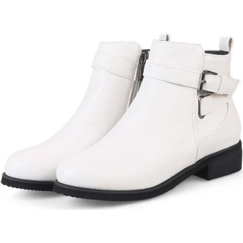 Big Size Ma'am Coarse heel Short boots Metal decoration Pure color boot barrel High heel boots