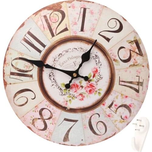 12 Inch French Vintage Style Wall Clock Shabby Chic Floral Patchwork Battery Operated Silent Non-Ticking Digital Quiet Sweep