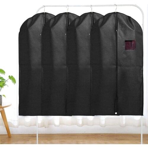 1/3/5 Pcs Black Garment Bag Covers Hanging Suit Bag Covers Full Zipper with Clear Window Suit Dress Clothes Travel Bags