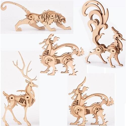 5 Kinds DIY 3D Wooden Animal&Building Puzzle Game Assembly Toy Gift for Children Kids Adult Model Kits