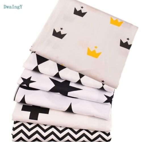 DwaIngY 6pcs/lot Black&white series Twill Cotton Fabric For Patchwork Cloth DIY,Sewing Quilting,Quarters Material Doll 20*25cm