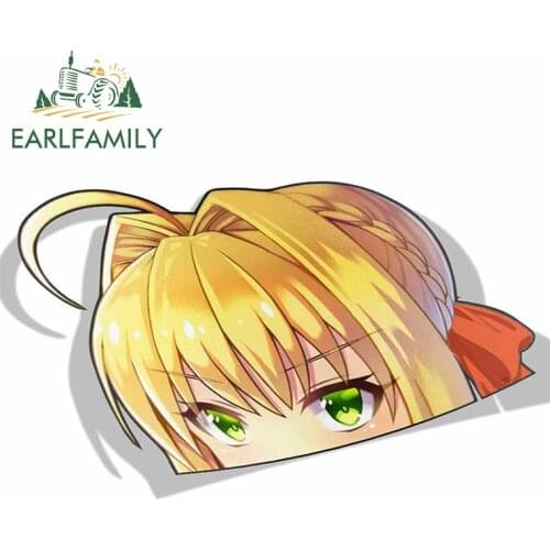 EARLFAMILY 13cm x 7.7cm for Nero Claudius Fate Grand Order Peek Anime Big Head Vinyl Cartoon Car Sticker JDM Window Trunk Decal