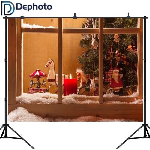 Dephoto Christmas Tree Gifts Window Candle Snow Scenery Photography Backgrounds Custom Photographic Backdrops For Photo Studio