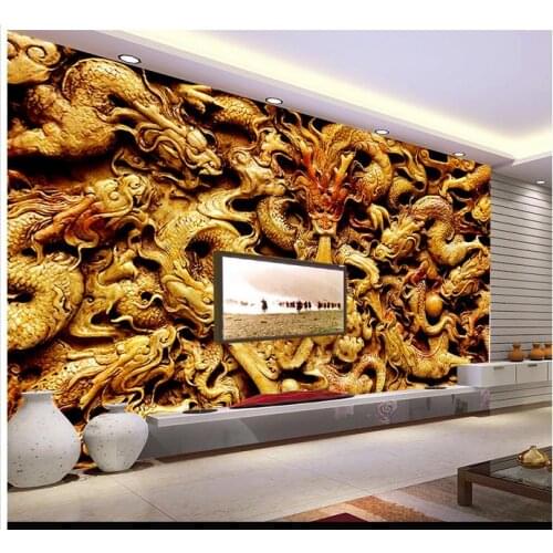 Custom photo wallpaper 3d wall murals wallpaper TV setting wall Glittering dragon pearl dragon carved background wall papers