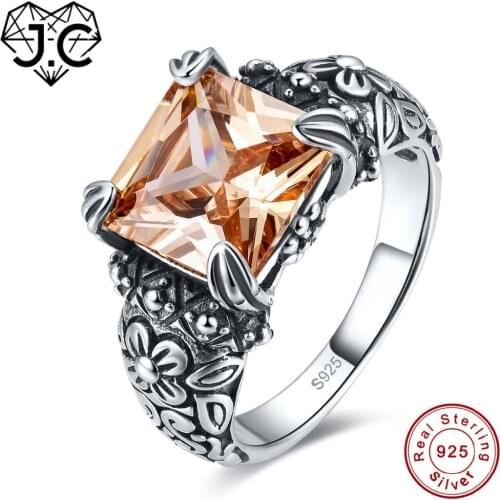 J.C Vintage Design Fine Jewelry For Women Accessories Rainbow & Morganite Topaz Solid 925 Sterling Silver Ring Size 6 7 8 9