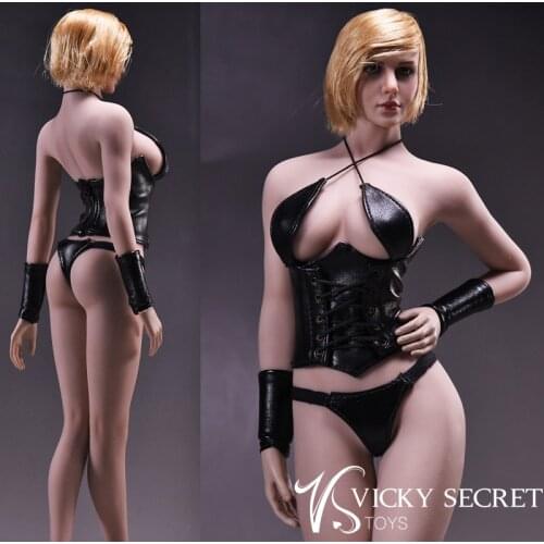 In Stock VStoys 17XG07 1/6 scale Female Sexy Underwear Set BLACK Leather Corset Clothes for 12 inches PHICEN Figure Body