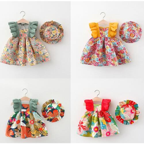 2021 Summer Princess Dresses for Baby Girls Childrens Cute Clothing Dress with Bag/hat 2Pcs Girls Casual Dresses 6M-4T