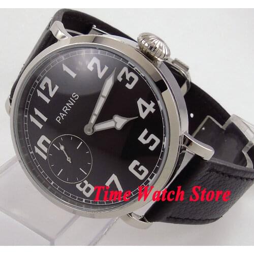 46mm parnis black dial Arabic numbers luminous deployant clasp 6497 hand winding movement mens watch 274