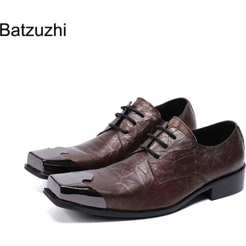 Batzuzhi Handmade Mens Shoes Square Toe Brown Leather Dress Shoes Men Lace-up Formal Business Shoes Men Zapatos Hombre, EU38-46