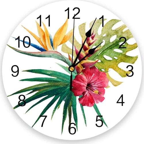 Tropical Watercolor Plant Flower Wall Clock Modern Design Brief Living Room Decoration Kitchen Clock Art Wall Watch Home Decor
