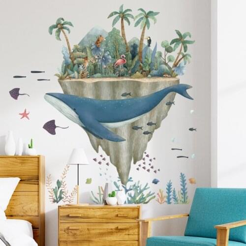 Whale Wall Stickers For Kids Rooms Bathroom Bedroom Home Decor Cartoon Animals Flamingo Wall Decals Diy Mural Art