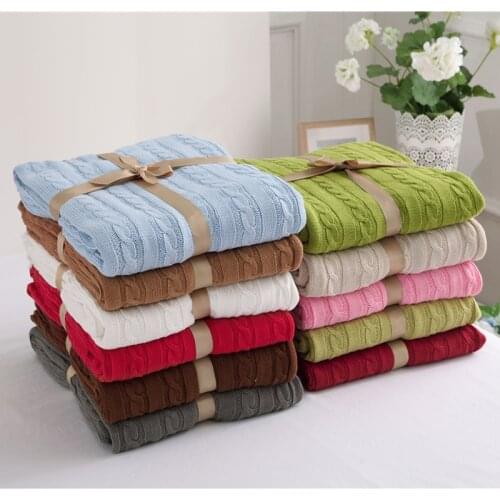 100% Cotton High Quality Blanket Handmade Soft Knitted Solid Color Plaid Throw Blanket On Sofa Bed Plane Warm Bedspreads 25
