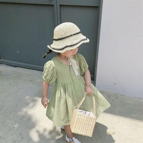 2020 Autumn Children Clothes Japanese Korea Simple Stylish Baby Girls Princess Dress V-neck Short Sleeve Kids Casual Dress