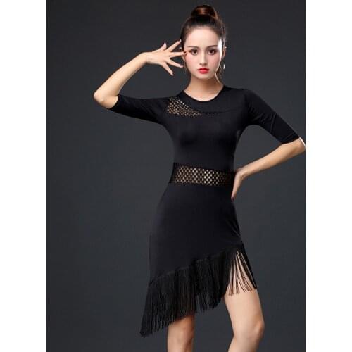 Adult Tassel Fashion Latin Dance Dress Sexy Black Modern Dance Competition Costumes Professional Rumba Tango Performance Wears