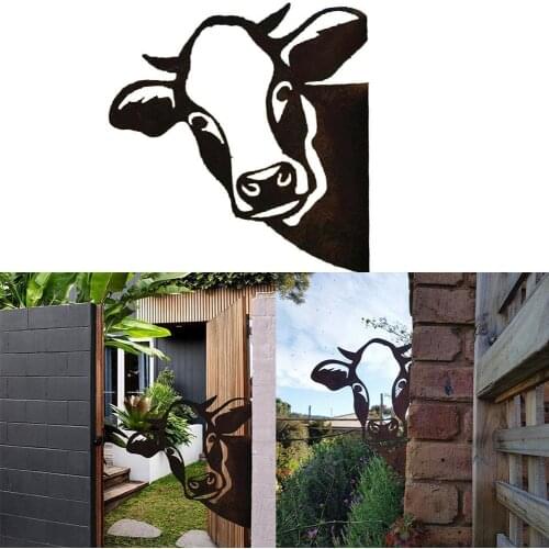Nordic Style Farm Peeping Cattle Metal Artwork 100% Handmade Outdoor Garden Pendant Ornaments