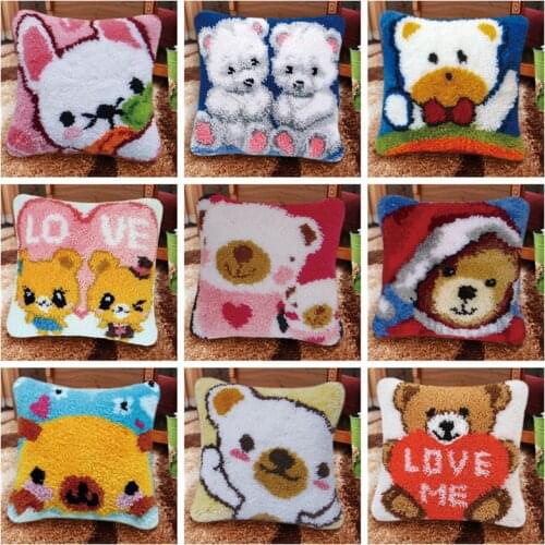 Prajna Cute Animal Canvas Cushion Latch Hook Carpet Embroidery Foamiran For Needlework Pillow Latch Hook Kits Rug DIY Crocheting