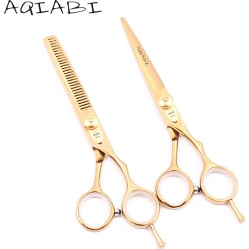 Professional Scissors 6" AQIABI JP Stainless Gold Color Hair Cutting Scissors Thinning Shears Hair Scissors Barber Shears A1020
