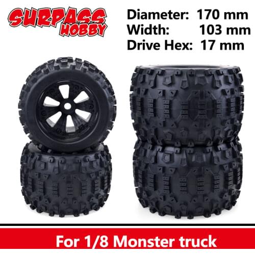 Surpass Hobby 4PCS 170MM 17mm Hub Wheel Rim Tires Tyre for 1/8 Monster Truck Off-Road RC Car Buggy Redcat Team HPI Savage