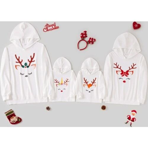 PatPat Christmas Deer Antlers Print White Family Matching Long-sleeve Hooded Sweatshirts