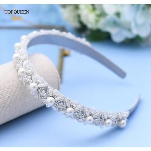 TOPQUEEN S155-FG Beautifully pearl beaded Baroque headband designer bridal crown Bridal Pearl Hair Band Wedding Hair Accessory