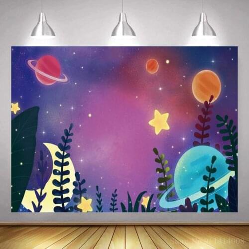 Universe Planets Stars Painting Newborn Baby Shower Backdrop Photography Moon Night Room Decoration Photo Backgrounds